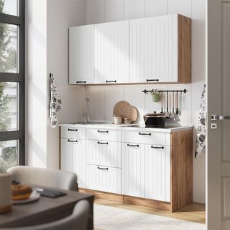 Vicco Cocina Para Solteros Fame-line, Blanco Casa De Campo/roble Dorado, 150 Cm, Et Antracita, Vicco
