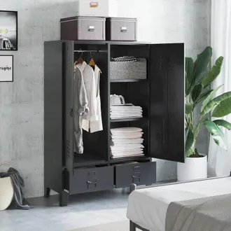 vidaXL Wardrobe Industrial Black 35.4x15.7x55.1 Steel, 145357