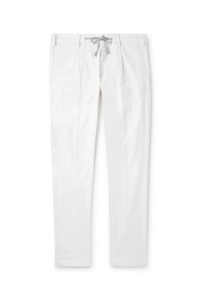 Eleventy Straight-Leg Pleated Cotton-Blend Twill Trousers