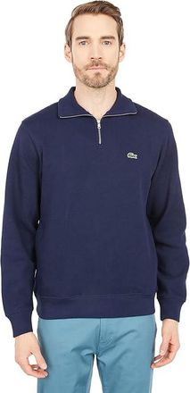 Lacoste Long Sleeve Solid 1/4 Zip Interlock Ribbed Sweatshirt Mens Clothing Navy Blue : 4XL, Cotton