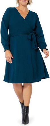Leota Perfect Long Sleeve Faux Wrap Dress in Ibmc - Solid Ink Blue at Nordstrom, Size 3X