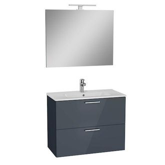 Vitra Mueble De Ba&ntilde;o Mia Set 79x39,5x61 Cm Incluye Lavabo Cer&aacute;mica, Espejo Y Aplique Led Ip44 6500 (miaset80a) Gris Antracita
