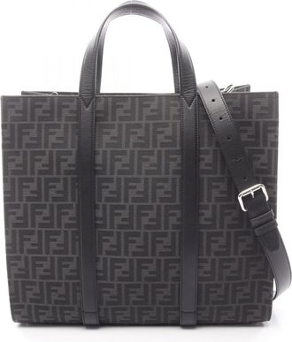 Fendi Black Gray Canvas Leather Tote Bag (Pre-Owned)