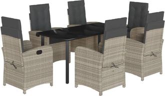 vidaXL Set Comedor Jard&iacute;n 7 Pzas Y Cojines Rat&aacute;n Sint&eacute;tico Gris Claro Vidaxl