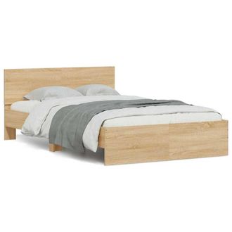 Berkfield Home Bed Frame with Headboard & LED Sonoma Oak 140x200 cm in Brown