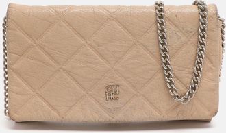 Carolina Herrera Beige Quilted Leather Chain Clutch