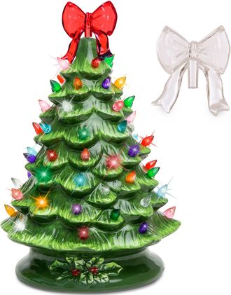 Best Choice Products 15in Ceramic Christmas Tree, Pre-lit Hand-Painted Holiday Decor w/ 64 Lights