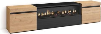 Skraut Home Mueble tv efecto madera roble y negro 200x35x45 chimenea efecto fuego