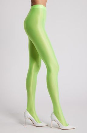 High Heel Jungle Mercury Shiny Opaque High Waist Tights in Lime at Nordstrom, Size Medium