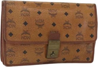 MCM Pre-owned Leren Clutch - Dames - Vintage Clutch - Bruin - ONE Size - Leer - Vintage