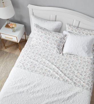 Laura Ashley Sheets Set Di Lenzuola In Flanella Di Cotone, Rosalie Grigio, King