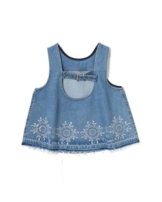 Ganni Broderie Anglaise Denim Tank Top - Blue