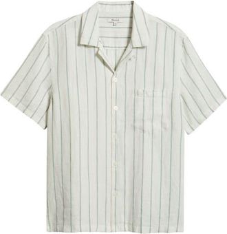 Madewell Linen Camp Shirt in Simple Stripe Flipped at Nordstrom, Size Xx-Large