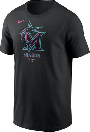 Nike Miami Marlins City Connect Large Logo Nike Mens MLB T-Shirt in Black | N19900AMQM-SCA
