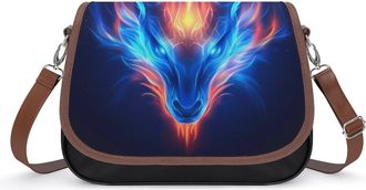 Generic Dragon Head with Flame Womens Leather Crossbody Bags with Adjustable Strap Casual Printed Shoulder Handbag