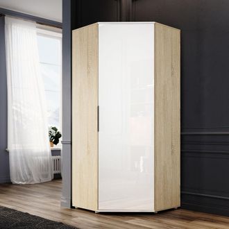 Elegant Lighting High Gloss Corner Wardrobe Hanging Rail Furniture with Single Door Large Storage Shelves Bedroom White Wardrobe 1860 x 800 x 800 mm