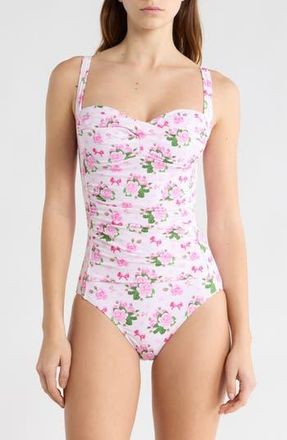 Betsey Johnson Ruched One-Piece Swimsuit in Pink Rose at Nordstrom Rack, Size X-Large