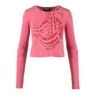 Diesel Katoenen T-shirt - Dames - Longsleeves - Roze - S - Katoen - Tops