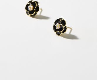 Simons Womens Black flower earrings