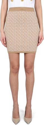 Balmain Elastic Waistband Wool Mini Skirt - Beige
