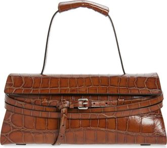 Moschino Tie Me Croc Embossed Leather East/West Shoulder Bag in 210 Hide at Nordstrom