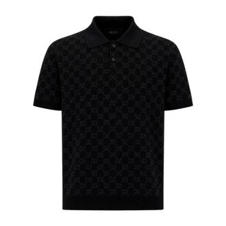 Gucci Tops, Heren, Zwart, S, Viscose GG Jacquard Polo Shirt