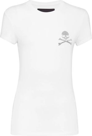 Philipp Plein T-Shirt Ronde Hals Skull & Bones - Dames - T-shirts - Wit - XL - Leer - Tops