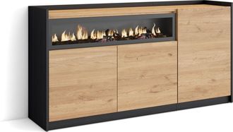 Skraut Home Skraut Home - Aparadores Para Sal&oacute;n, 156x37x80cm, 3 Puertas, Chimenea El&eacute;ctrica, Roble Y Negro