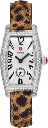 Michele Special Edition Diamond Coquette Genuine Calf Hair Strap Watch, 23mm x 40mm in Brown /Black /Silver Multi at Nordstrom