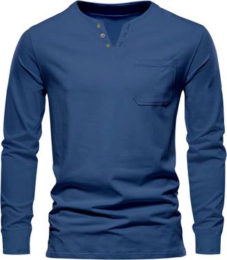 Generic Mens Henley T-Shirt Long Sleeve Lightweight Regular Fit Casual with Button Grandad Shirts Solid Color Casual Tops Mens Grandad Collar Henley T Shirts 