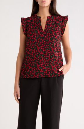 Sugarlips Cherry Crush Flutter Sleeve Top in Black-Red at Nordstrom, Size X-Large