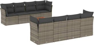 vidaXL Set De Muebles De Jard&iacute;n 9 Pzas Y Cojines Rat&aacute;n Sint&eacute;tico Gris Vidaxl
