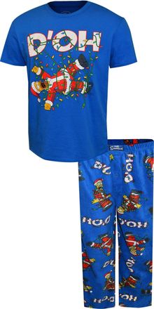 Briefly Stated Mens Homer Simpson Tangled In Lights Christmas Pajamas, Blue, M