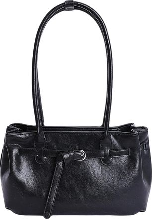 Generic Cymwer Women PU Tote Handbag W/Belt Buckle Shoulder Bag for Daily Travel Work (Black)
