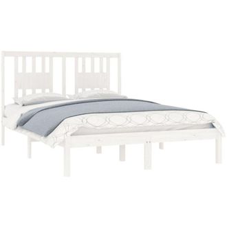 vidaXL Bed Frame without Mattress White Solid Wood Double vidaXL