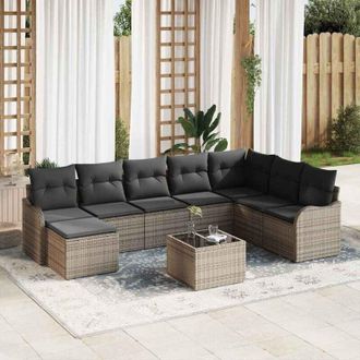 vidaXL Vidaxl - Conjunto De Sof&aacute; De Jard&iacute;n Con Coj&iacute;n 9 Pcs Gris Polirat&aacute;n