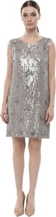 Parosh Silver Embellished Round Neck Dress
