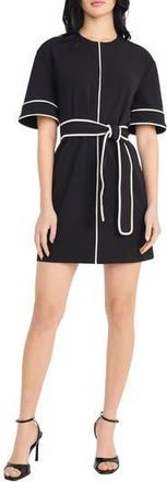 Donna Morgan Contrast Piping Short Sleeve Minidress in Black at Nordstrom Rack, Size X-Small