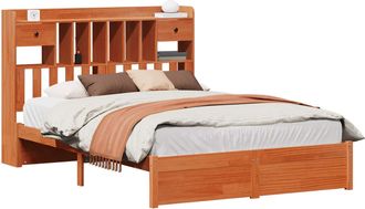vidaXL Marco De Cama Estanter&iacute;a Con Caj&oacute;n Marr&oacute;n Cera 200 X 150 Cm Vidaxl