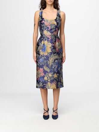 Etro Floral Print Midi Sheath Dress in Silk Blend with Square Neckline