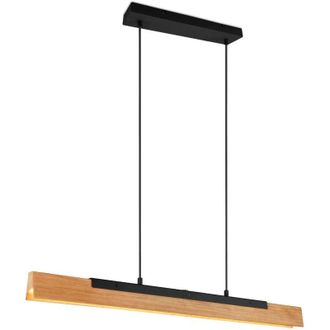 Trio Leuchten Kerala sospensione led 25W 3000lm, 3000K legno naturale e metallo nero dimmerabile con touch dimmer l. 90CM