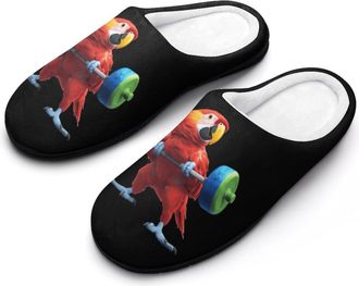 Generic Parrot Weightlifting Mens House Slippers Memory Foam Washable Cotton Slip on Home Shoes