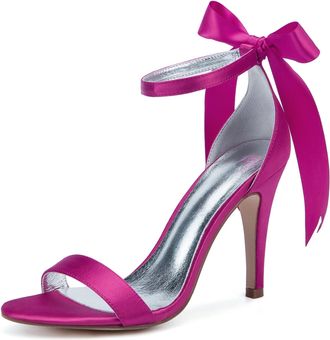 Generic Wedding Bridal Shoes High Heels Women Open Toe Stiletto Sandals Wedding Bridal Party Prom Dress Shoes 10.5Cm,Rose red,7 UK