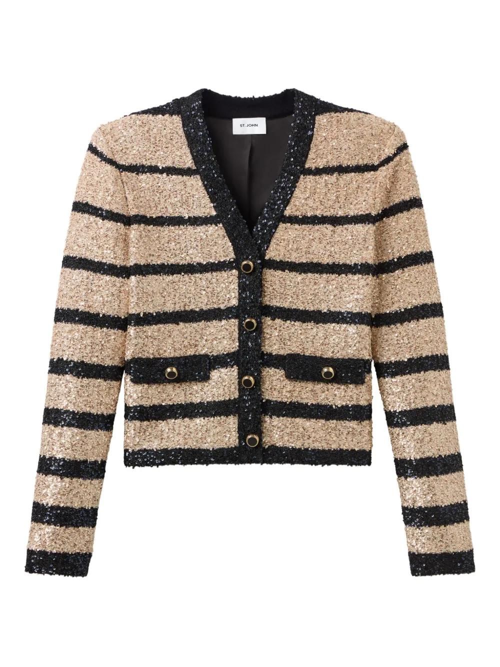 Veste De Créateur St. John Femme Noire - Mélange Laine Et Cuir - Taille 4