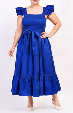 Leota Ivanna A-Line Smocked Midi Dress in Blue at Nordstrom, Size Xx-Large