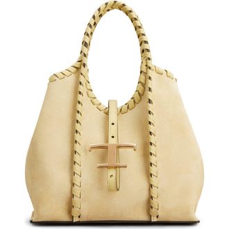 Tod's Mini T Timeless Suede Shopping Bag in Crema Chiaro/Flan at Nordstrom