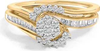 House of Brilliance 14K Yellow Gold Plated Sterling Silver 1/2 Cttw Diamond Cluster Spiral Bridal Set