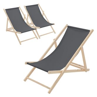 ECD Germany Ecd Germany Juego 3x Tumbonas Playa Madera De Pino Antracita 3 Posiciones Reclinaci&oacute;n Plegable Silla Tradicional De Sol Para Jard&iacute;n O Balc&oacute;n Impermeab