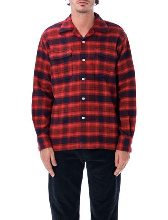 Fortela Baker Relaxed Checkered Cotton Mother-Of-Pearl Bowling Shirt