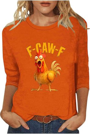 Generic F-CAW-F Tshirt Women, F-CAW-F Funny Black Raven Vintage Crow Sarcastic Humor T-Shirt, Ladies Causal Short Sleeve Crewneck Classic Tee Shirts Orange XX